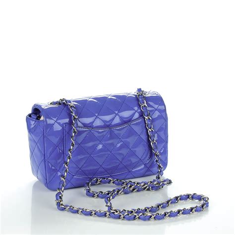 CHANEL Patent Calfskin Quilted Mini Rectangular Flap Blue 